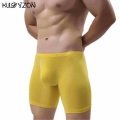 Ice Silk Long Men Boxer Low Waist Solid Men Underwear Boxer Shorts Long Leg Boxers Underpants Sexy U Pouch Boxer Underwear|Boxer