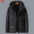 New winter men's big pockets plus size casual thick coat tide brand trendy cotton coat black 10XL 11XL jacket winter|Parkas|