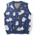 LACIBLE Streetwear Harajuku Knitted Vest Moon Rabbit Sleeveless Pullover Sweater Vest Autumn Loose Casual Knit Tank Tops Unisex|