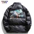 Men Hip Hop Parka Jacket Streetwear Vntage Graffiti Print Jacket Coat Harajuku Cotton 2021 Winter Padded Jacket Coat WarmOutwear