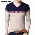 COODRONY 2018 Otoño Invierno suéteres de lana cálidos Casual Hit Color Patchwork cuello en V pulóver hombres marca Slim Fit algo