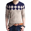 BROWON Autumn Vintage Sweater Men Collarless Sweater Christmas Sweaters Fashion V neck Casual Slim Sweaters Men for Business|Pul