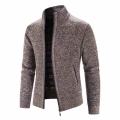 2021 Autumn Winter Men Solid Color Stand Collar Cardigan Sweater Male Zippered Warm Casual Fleece Knitted Sweater Jacket|Cardig