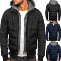 Mens Parkas Fashion Solid Hooded Cotton Coat Winter Warm Casual Jacket Men Fake Two Quality Coats Thick Outwear Puffer Jackets|J
