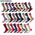 MYORED brand new men's socks colorful combed cotton crew socks Jacquard striped knee high socks for man business causal dres