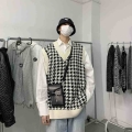 Spring Plaid Sweater Vest Men Korean Fashion Loose Casual Pullover Vest Men Harajuku Streetwear Knitted Sleeveless Sweater Men|