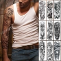 Tatuaje de manga de brazo grande, tótem de poder maorí, tatuaje temporal a prueba de agua, pegatina Guerrero Samurái, calavera d