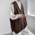Autumn Sweater Vest Men's Fashion Retro Casual Knitted Pullover Men Wild Loose Korean Knitting Sweaters Mens Clothes M 2XL|V