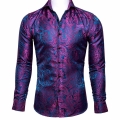 Barry.Wang Luxury Rose Red Paisley Silk Shirts Men Long Sleeve Casual Flower Shirts For Men Designer Fit Dress Shirt BCY 0029|Dr
