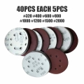 40 piezas 125 mm 8 agujeros lijadora disco lijado pulido papel lija disco 320/400/600/800/1000/1200/1500/2000