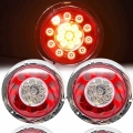 Truck Trailer Lorry Universal Round 4.3" 19 LED Brake Stop Turn Signal Tail Lights Chrome Ring|Truck Light System| - Offi