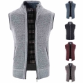 Men's sweater sleeveless vest autumn/winter fleece sweater zipper cardigan vest slant pocket warm coat|Vests| - Officemati