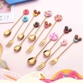 4pcs Stainless Steel Donuts Candy Spoon Forks Kitchen Tableware Milk Coffee Stirring Spoons Dessert Cake Tools Cutlery Spoon Set
