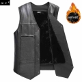 2021 New Warm Autumn And Winter Sleeveless Velvet Solid Color Men's Slim Locomotive Jacket Short PU Leather Vest|Vests &amp