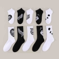 Men's Cotton Socks Animal Print College Style Cartoon Black White Panda Lion Eagle Tiger Wolf Sports Short Socks Hip Hop Man